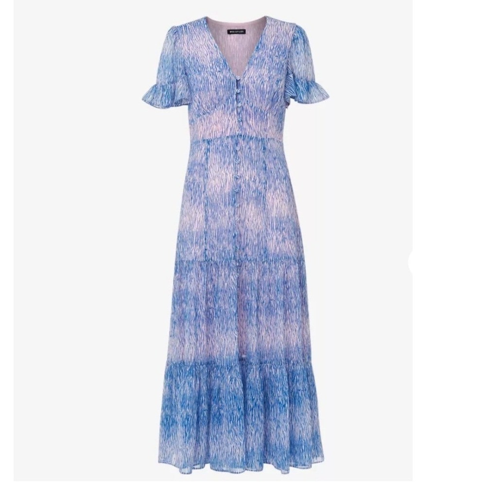Whistles Blue Pink Abstract Zebra Print Button Midi Dress Size 8 Sexy Boho Cute